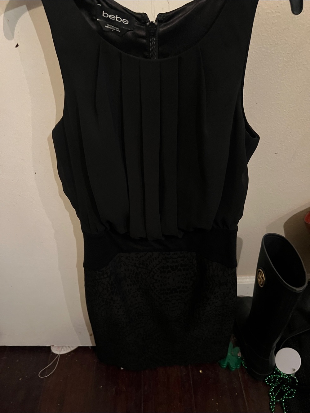 bebe Black Pleated Sleeveless Mini Dress